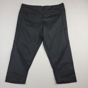 RAG Plus Womens 2X Black Mesh Panel Capri Leggings Side Pockets Reflective